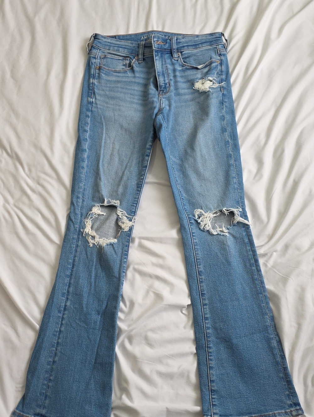 American Eagle Outfitters Light Blue Distressed Flare Jeans
